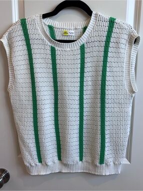 Epic Threads White Knit Sweater Vest with Green Stripes